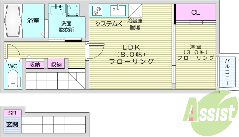 1LDK、IHクッキングヒーター、収納、エアコン、浴室乾燥