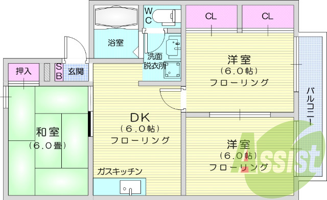 3DK、ウォシュレット機能付きトイレ、追い焚き機能