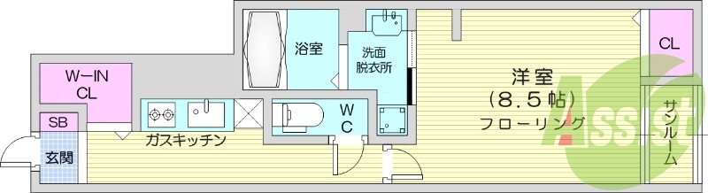 1K、バストイレ別、温水洗浄便座、陽当たり良好
