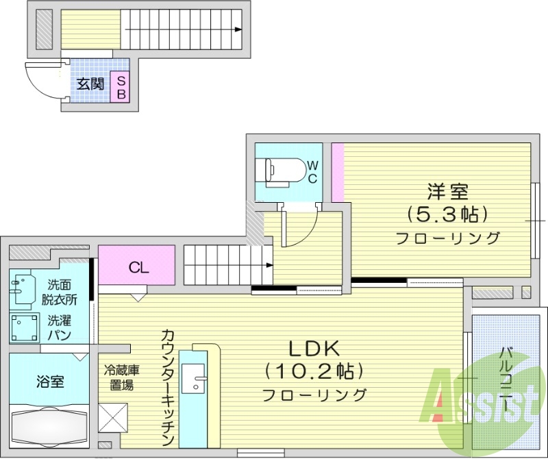 1LDK、、バストイレ別、浴室乾燥、TVインターホン