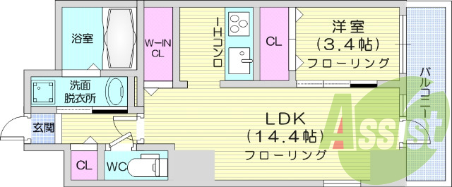 1LDK・オートロック、エアコン、角部屋、オール電化