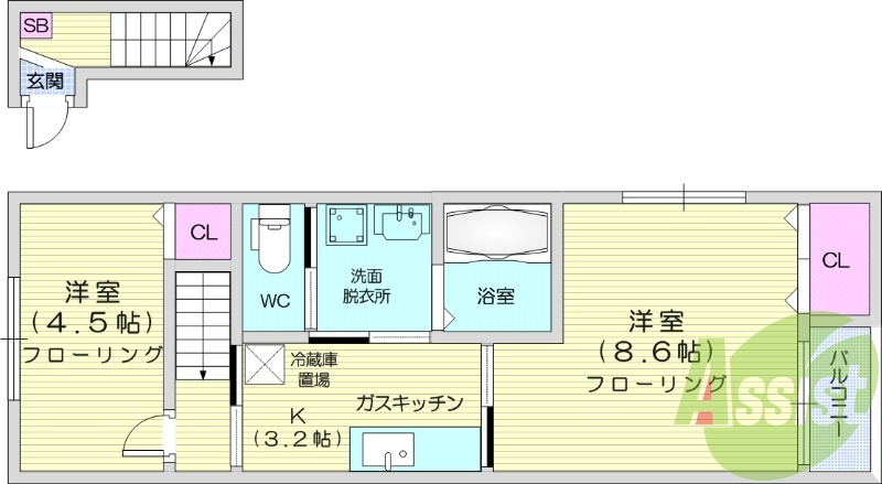 1LDK、浴室乾燥機、シャンプードレッサー。