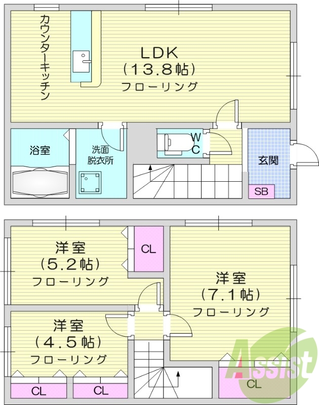 3LDK、ペット可、エアコン2台、角部屋