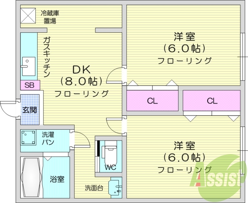 2DK、追い焚き機能、独立洗面台、ウォッシュレット
