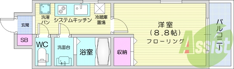 １K、エアコン、バストイレ別、シューズボックス