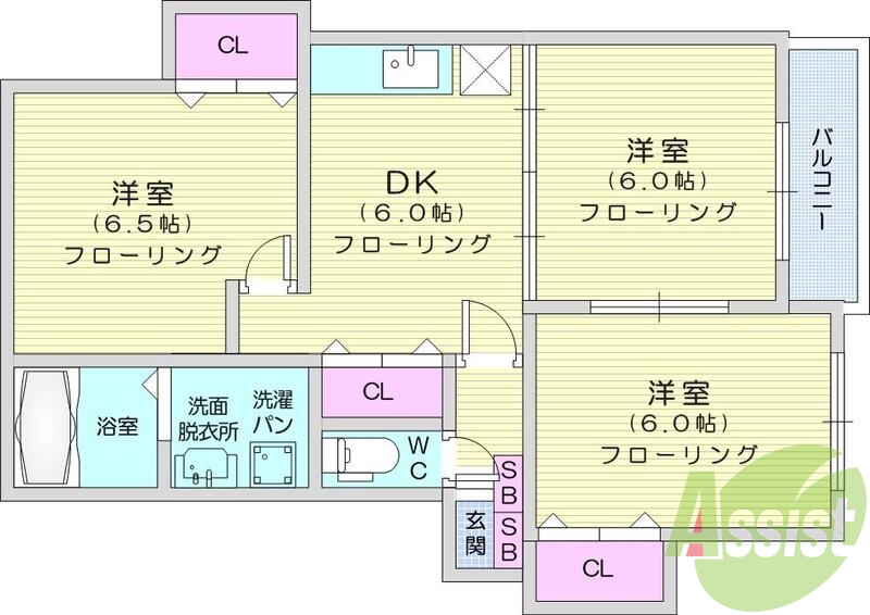 3DK、シャンプードレッサー、ペアガラス、BSアンテナ、