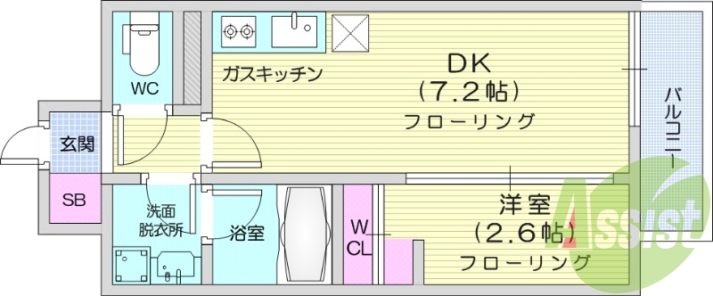1DK、システムキッチン、浴室乾燥機、オートロック