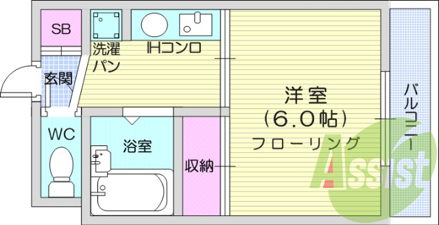 1K、都市ガス、室内洗濯機置場、ミニ冷蔵庫
