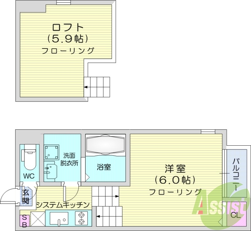 1*、ロフト、デザイナーズ、西向き、浴室乾燥機、宅配ボックス