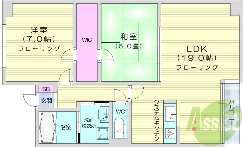 2LDK、追い炊き機能、温水洗浄便座付き、インターネット無料