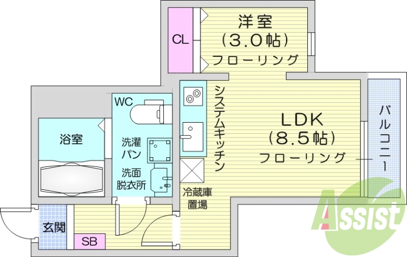 1LDK、インターネット無料、宅配ボックス