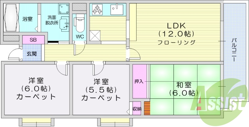 3LDK、システムキッチン、眺望良好　　