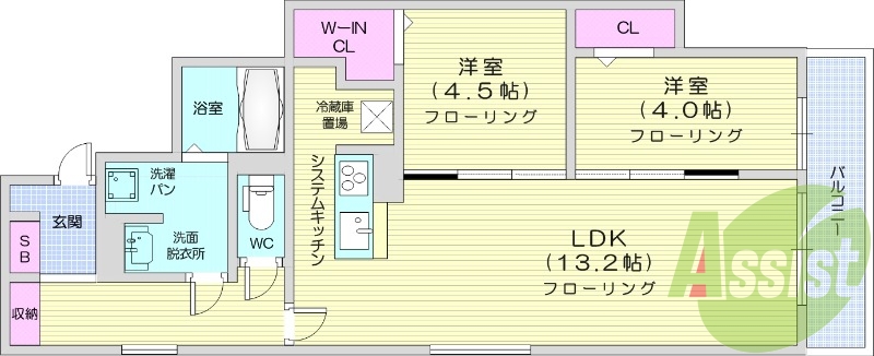 2LDK、モニター付きインターホン、都市ガス