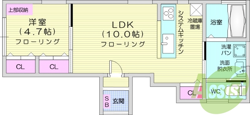 1LDK、オール電化、モニター付きインターホン！