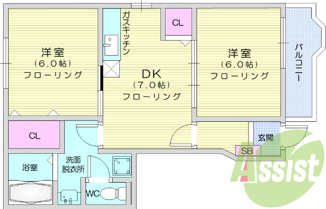 ２DK、フローリング、エアコン、クローゼット
