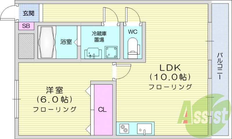1LDK、IHコンロ、バルコニー、ペット相談可能