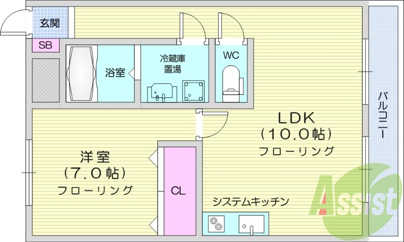 1LDK、IHコンロ、バルコニー、ペット相談可能