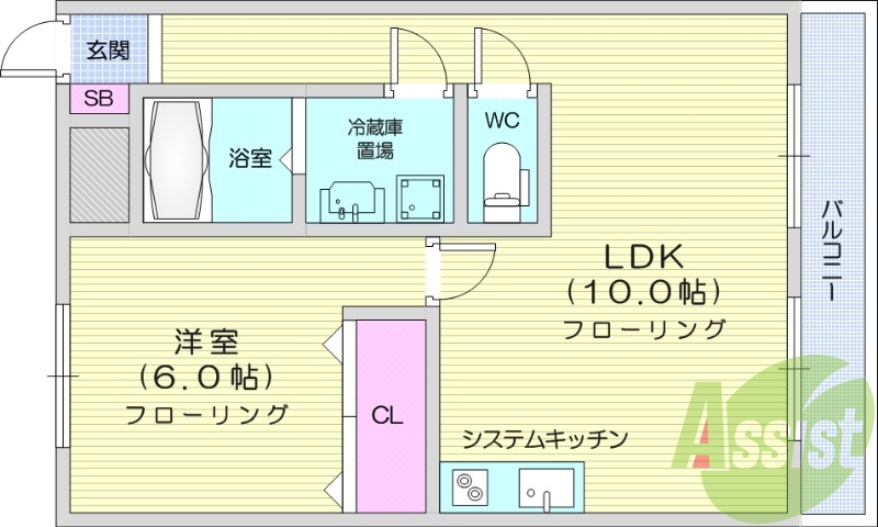 1LDK、バルコニー、西向き、ペット相談