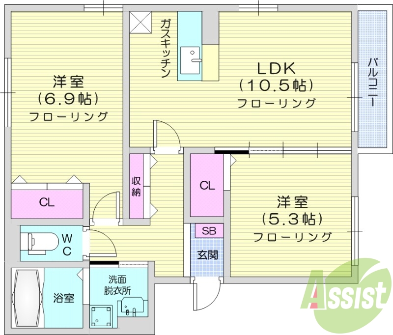 2LDK、ネット無料、オール電化、ホームセキュリティ