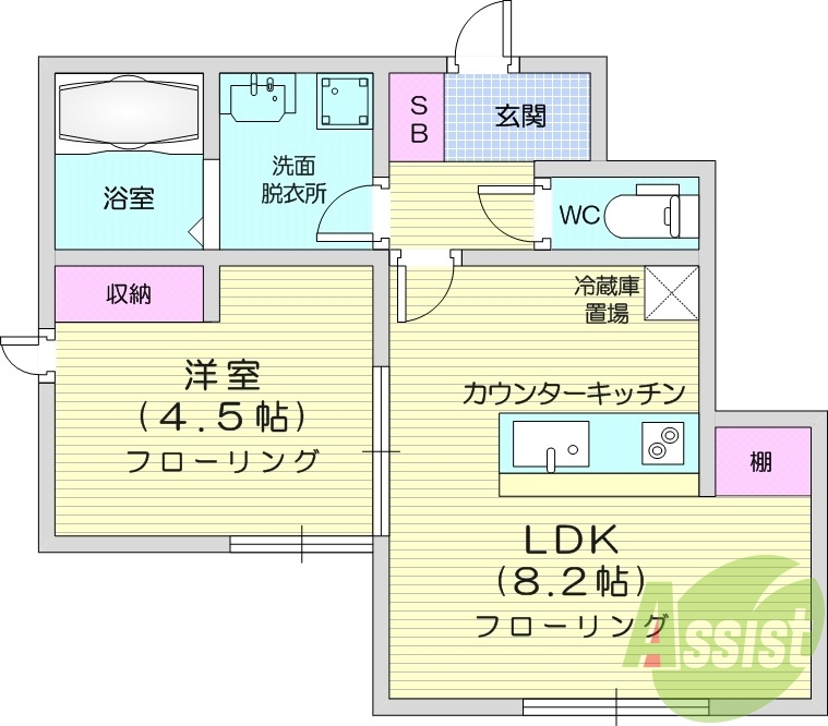 1LDK、エアコン、システムキッチン、テレビ付きインターホン