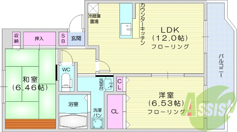 2LDK、トランクルーム、モニター付きインターホン