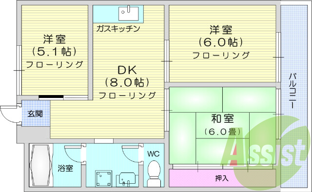３DK、ペット相談、ＴＶインターホン、都市ガス