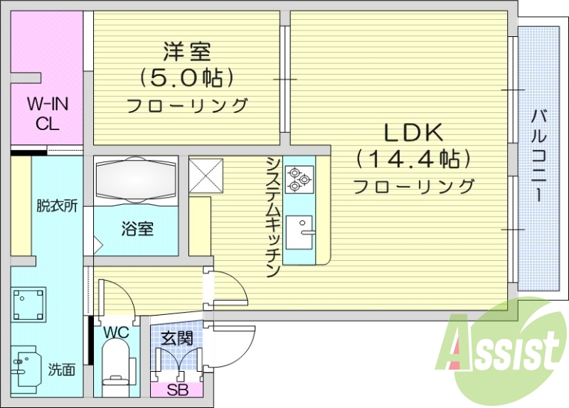 1LDK、エアコン、室内洗濯機置き場、バストイレ別、収納