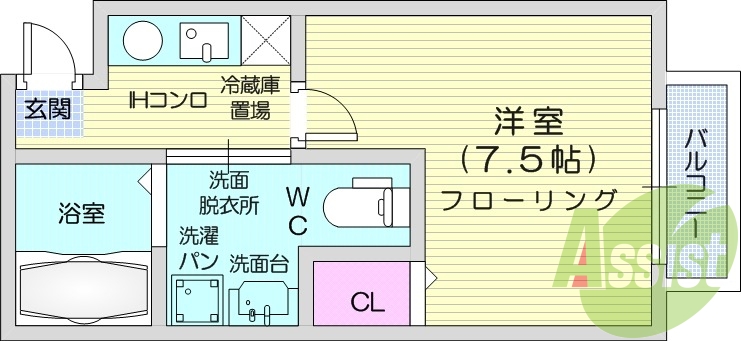 1LDK、独立洗面、エアコン、収納、モニターホン、IH