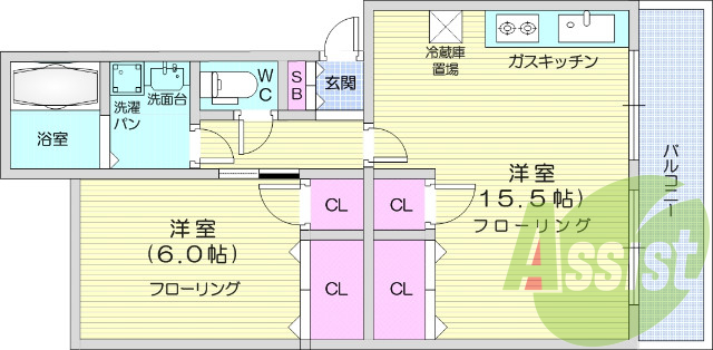 １LDK、バストイレ別、エアコン、シューズボックス