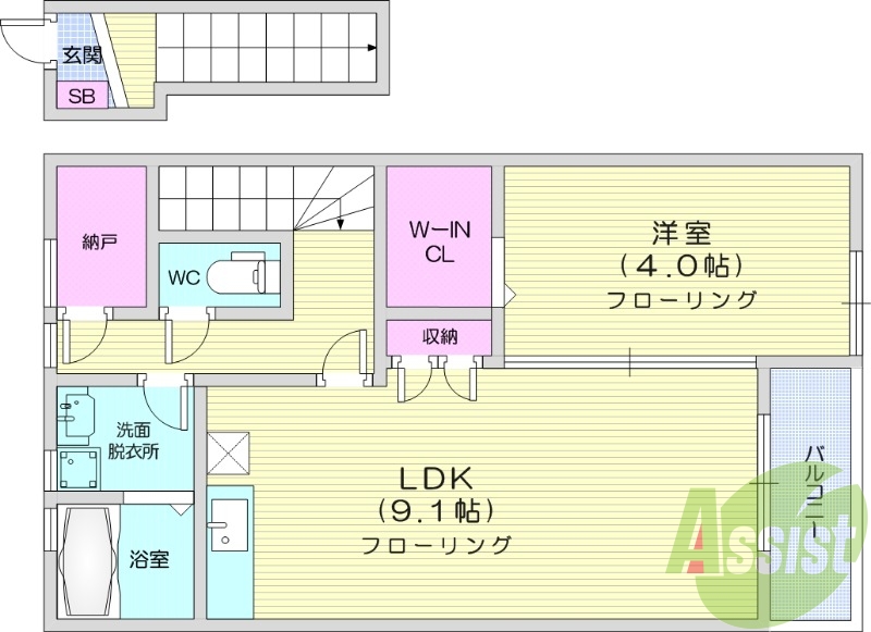 1LDK、インターネット無料、浴室乾燥機付き