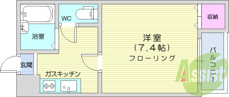 １K、エアコン、３口コンロ、モニターホン、