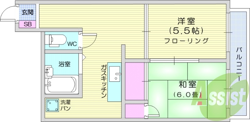 ２DK、和室、エアコン、給湯、都市ガス、