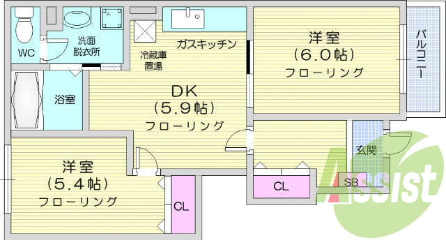 2DK、バストイレ別、モニター付きインターホン