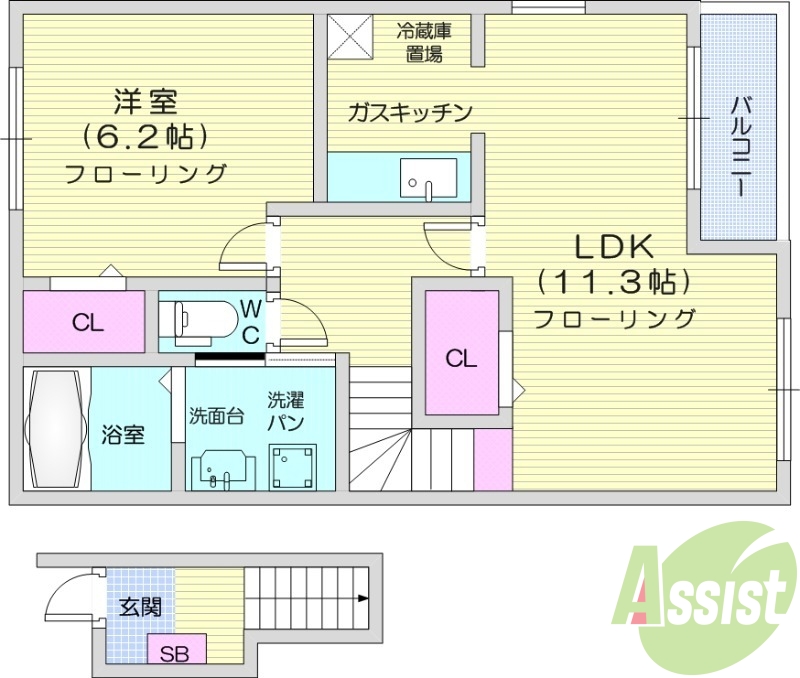 1LDK、バルコニー、南西向き、モニターホン、バストイレ別