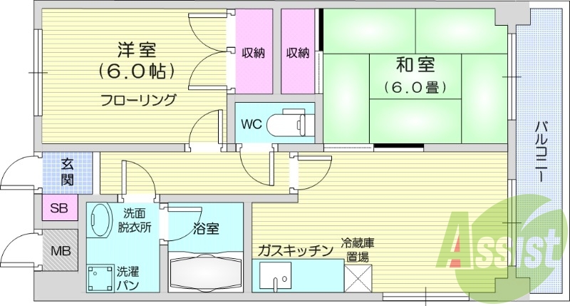 2DK、追い炊き機能、温水洗浄便座付き、バス・トイレ別