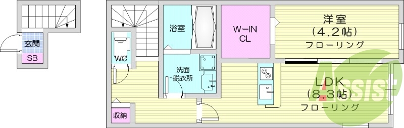 1LDK、フローリング、ウォークインクローゼット！