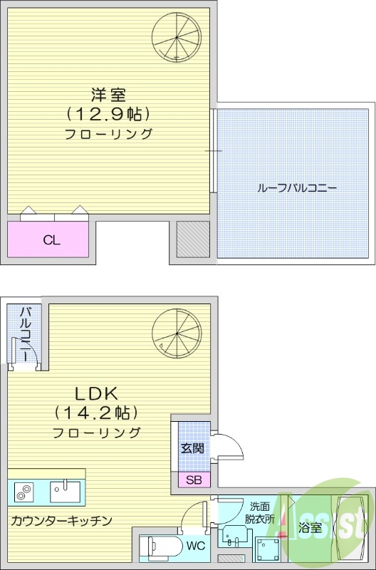 1LDK、浴室乾燥機、IHコンロ、エアコン2台。