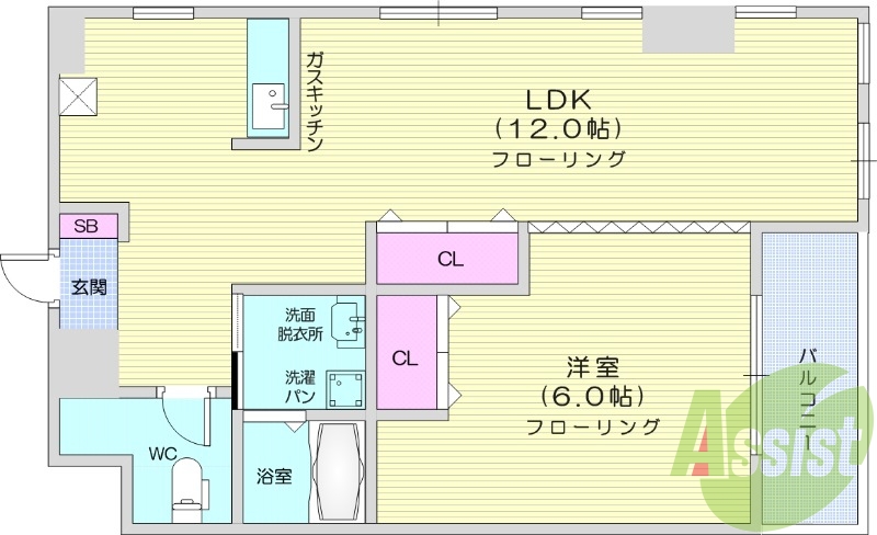 １LDK、独立洗面台、カウンターキッチン、エアコン