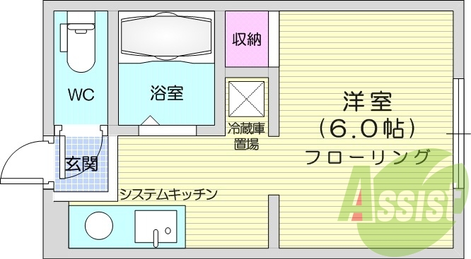 1K、IHクッキングヒーター、システムキッチン、エアコン。