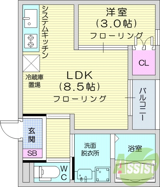 １LDK、浴室乾燥機、テレビモニター付きインターホン