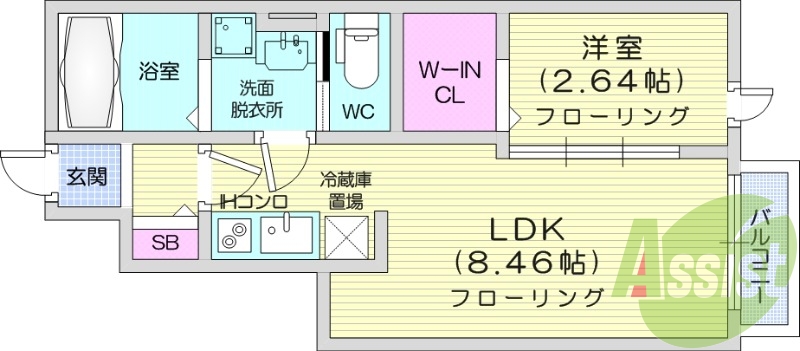１LDK、浴室乾燥機、追い焚き洗浄便座、システムキッチン