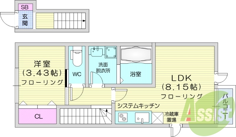 １LDK、浴室乾燥機、追い焚き洗浄便座、システムキッチン