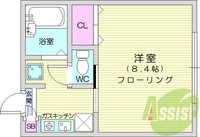 1K、バストイレ別、給湯、エアコン、クローゼット