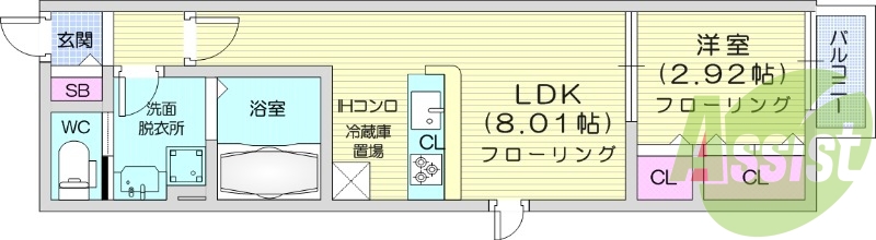 １LDK、浴室乾燥機、温水洗浄便座、追い焚き機能付き