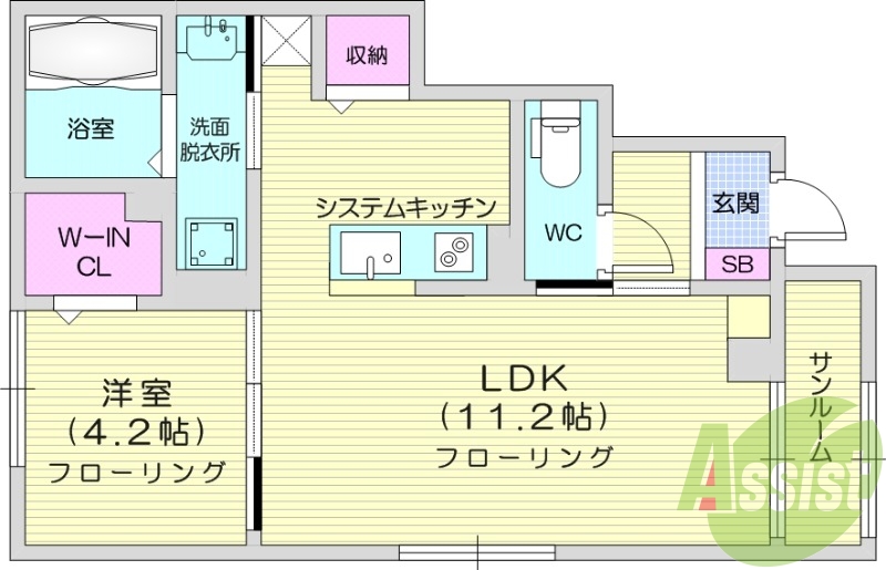 1LDK、エアコン、バストイレ別、ペット可、都市ガス