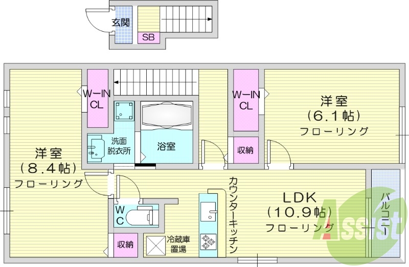 2LDK、ホームセキュリティ、防犯カメラ、バルコニー