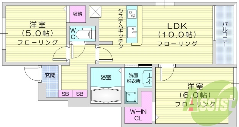 2LDK、ホームセキュリティ、防犯カメラ、バルコニー