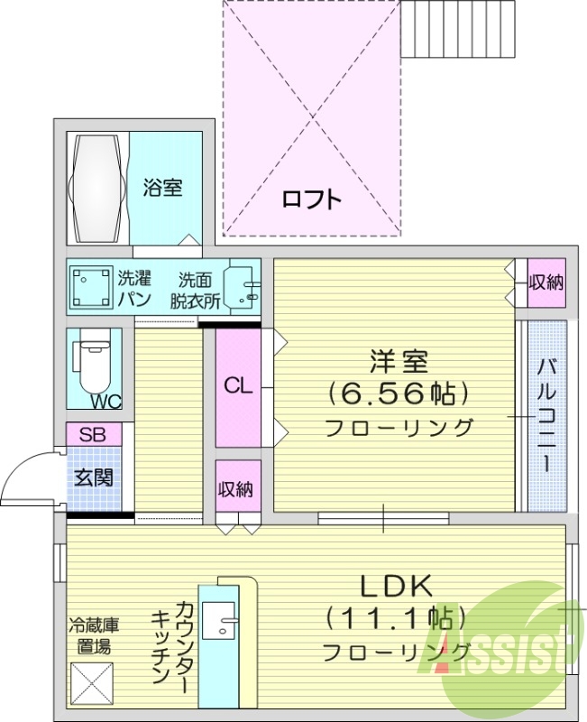 １LDK、エアコン、独立洗面台、ロフト、インターホン