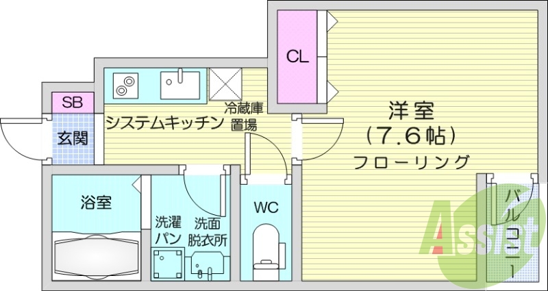 1K、宅配ボックス、都市ガス、インターネット無料