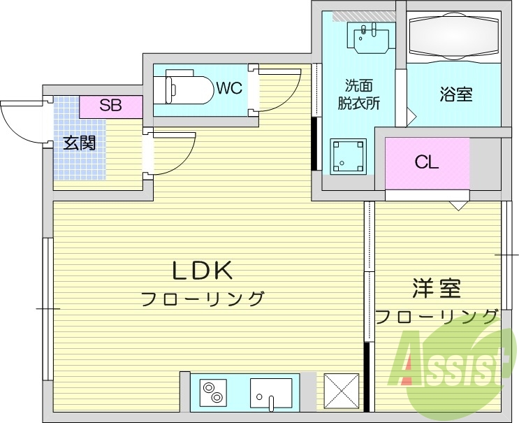 １LDK、都市ガス、ネット無料、宅配BOX